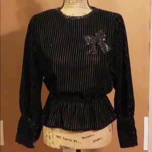 Neiman Marcus Peplum Sequin Blouse